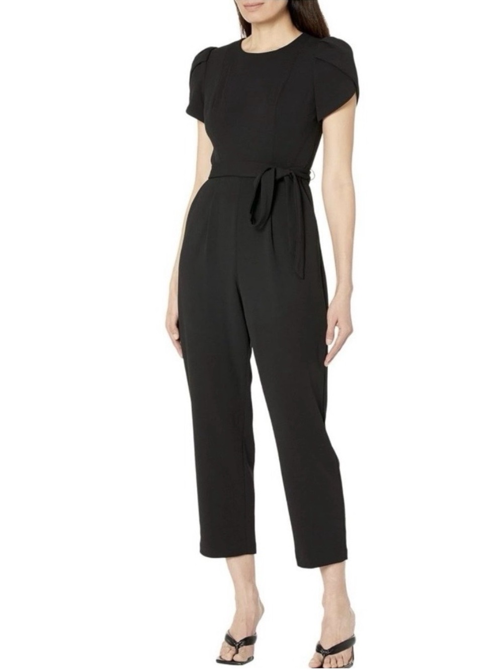 Calvin Klein Black Flutter Sleeve Belted Jumpsuit Size 8